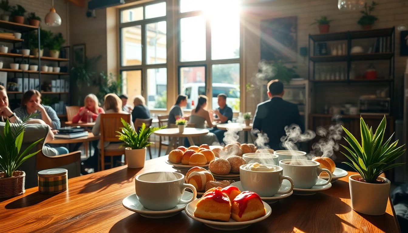 Profitez de l'expérience d'un Coffee shop lloret de mar avec un café chaud et des pâtisseries colorées.