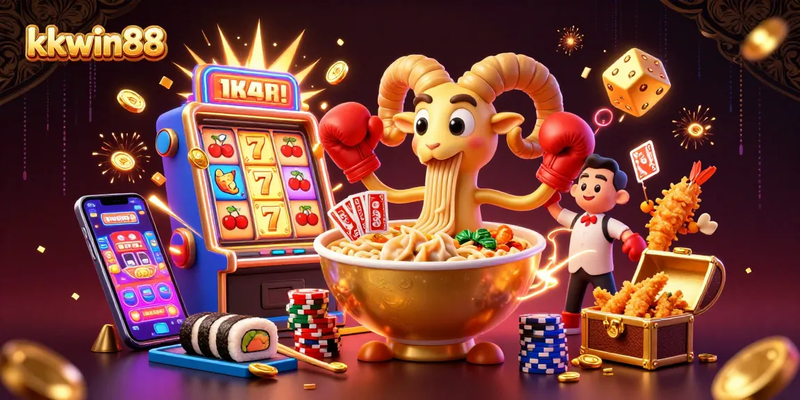 Immerse in kkwin88's thrilling casino world with a vibrant 3D showdown of characters and jackpot elements.