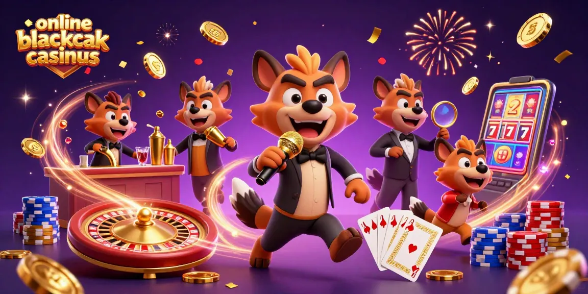 Join the fun at online blackjack casinous with lively hyena characters in a vibrant casino club scene.