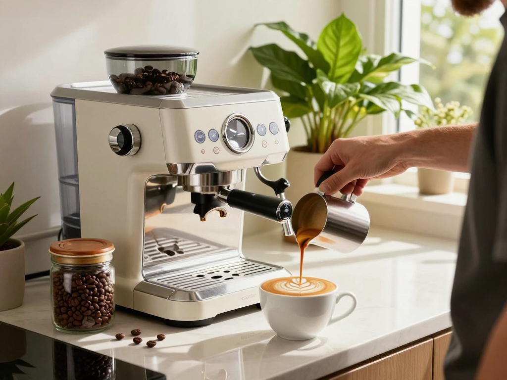 Perfect espresso brewed with ROKOK88 machine in a stylish kitchen.