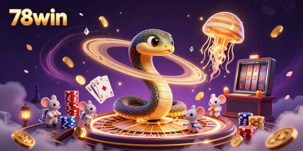 Experience the thrill of betting at 78win with dynamic 3D elements and vibrant casino-inspired visuals.