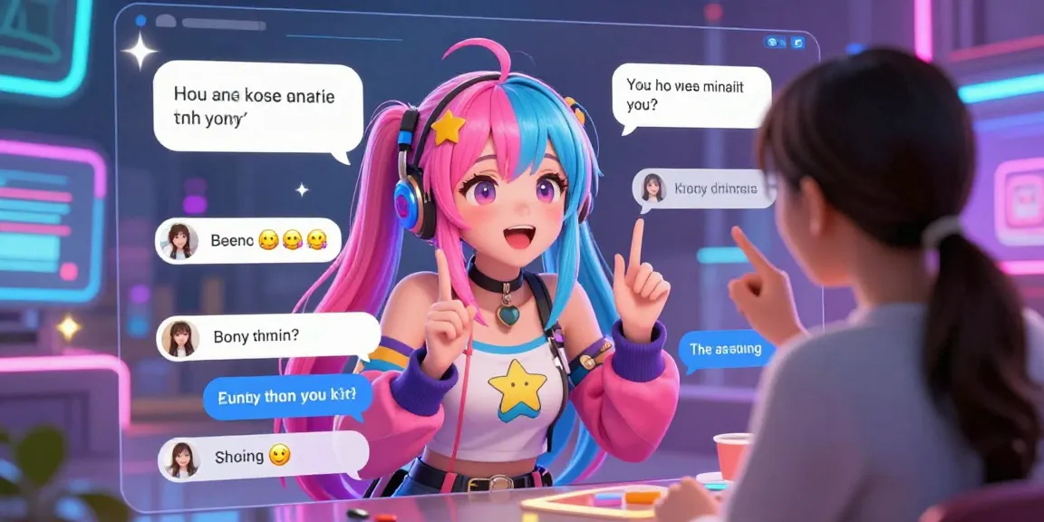 Interactive scene of ai hentai chat with anime character engaging in flirty digital conversation.