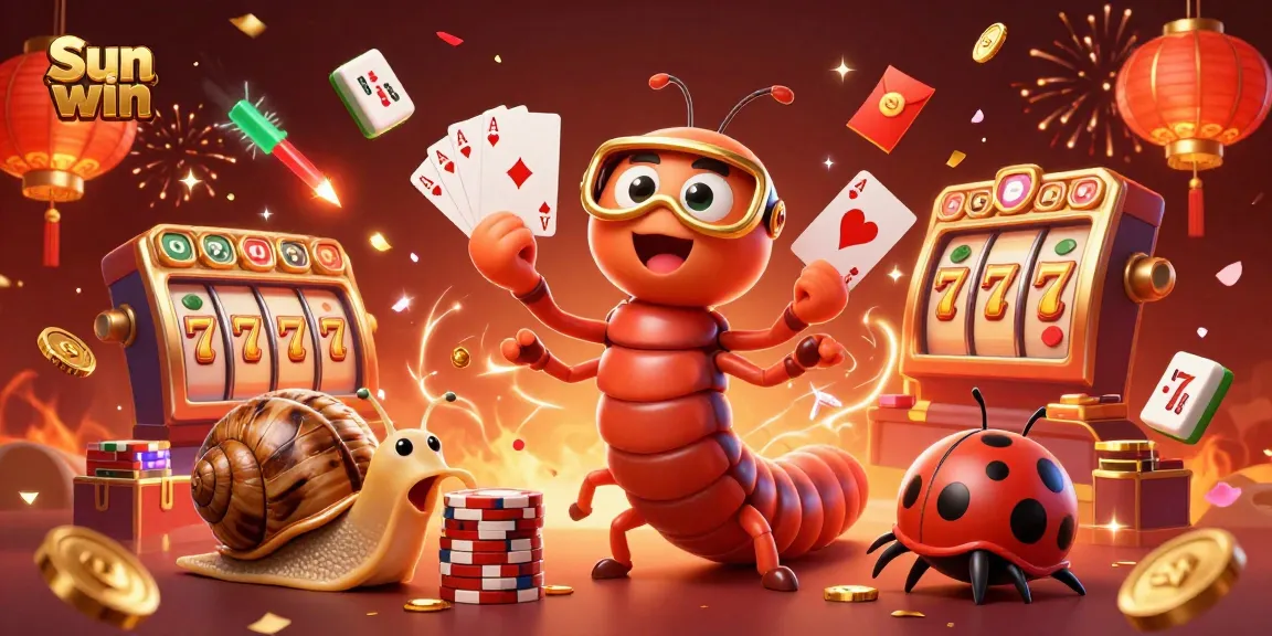 Engage in thrilling gameplay with Sun win as the vibrant millipede dealer and overjoyed high-roller entertain at the casino.