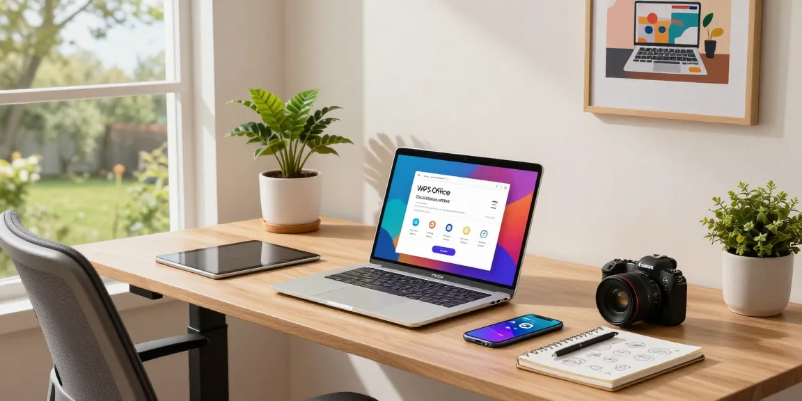 User preparing to WPS Download on a sleek laptop in a modern home office.