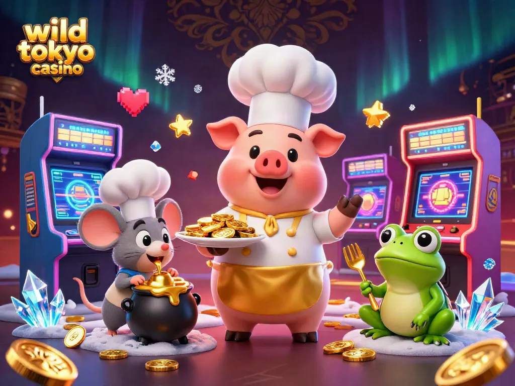 Enjoy thrilling gameplay at wild tokyo casino with a vibrant 3D cartoon scene featuring gambling-themed characters and elements.