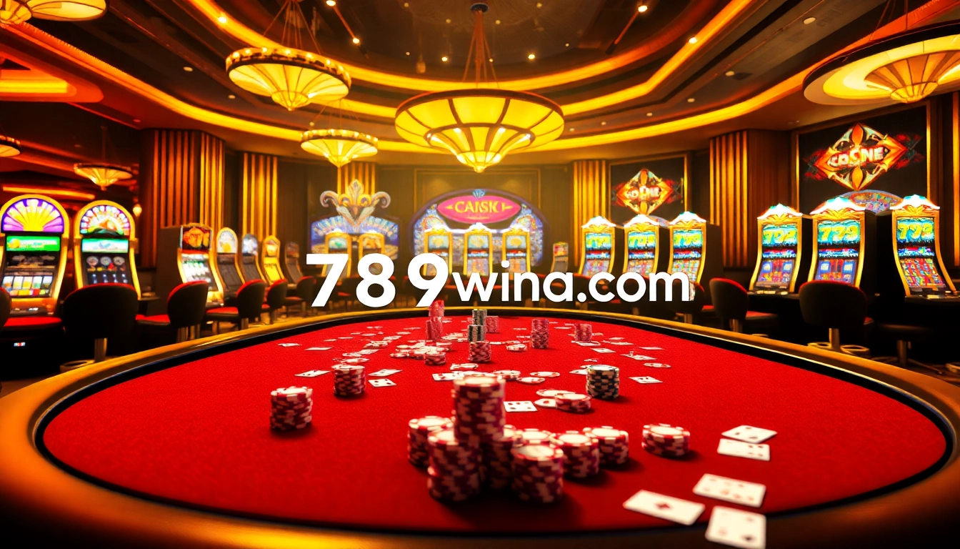 Experience high-stakes casino thrills at 789winab.com with elegant poker tables and vibrant slot machines.