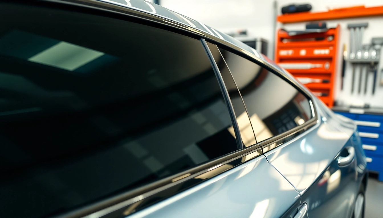 Applying ceramic window tint to enhance vehicle appearance and UV protection.