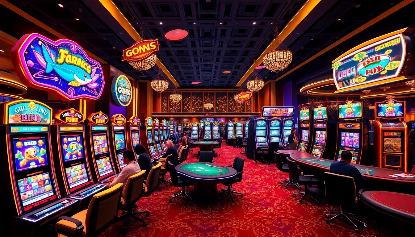 Dynamic gaming scene from https://go99.cheap/, showcasing vibrant slots and live tables in a luxurious casino environment.