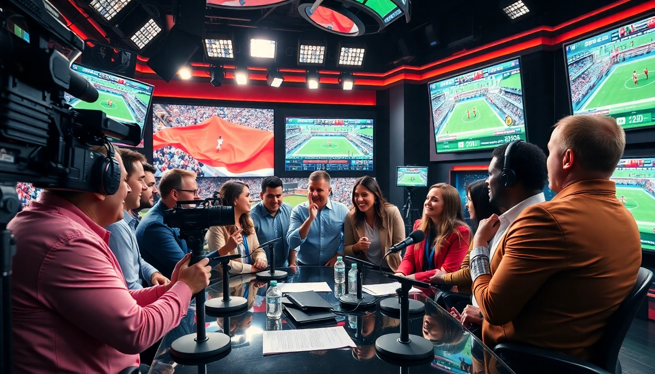 Engaging sports broadcasting analysis featuring diverse analysts and high-tech equipment.