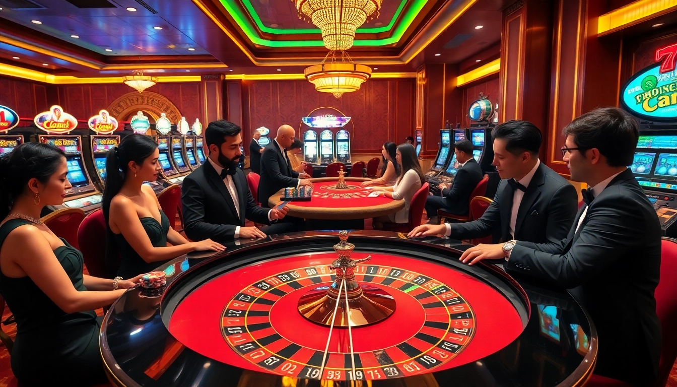 Thabet jonh players enjoying a vibrant atmosphere at a luxurious casino roulette table.