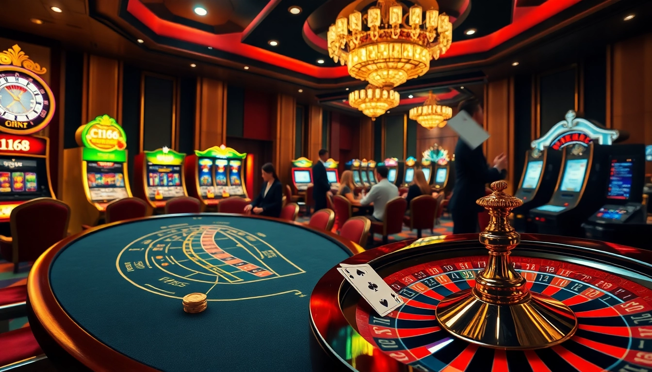 C168 gamblers winning at a luxurious blackjack table surrounded by vibrant slot machines and exciting gameplay.