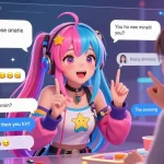 Interactive scene of ai hentai chat with anime character engaging in flirty digital conversation.