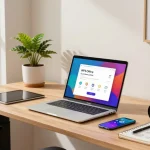 User preparing to WPS Download on a sleek laptop in a modern home office.